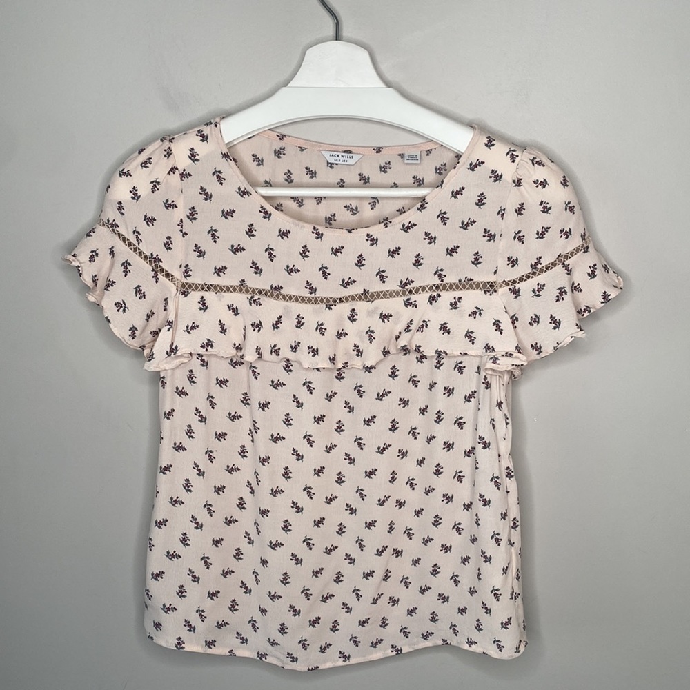 Jack Wills Light Pink Floral Ruffle Blouse